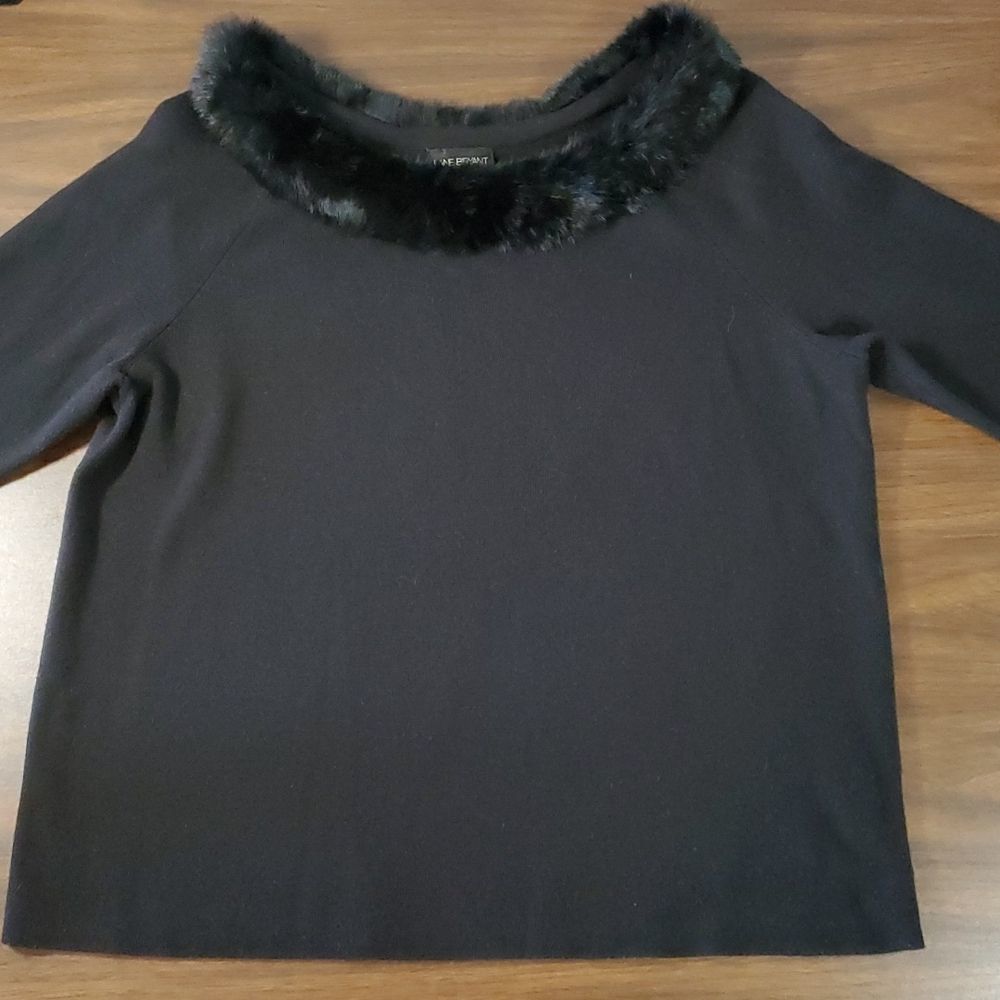 LANE BRYANT Black Sweater w/ Rabbit Fur‎ Collar SIZE 18/20